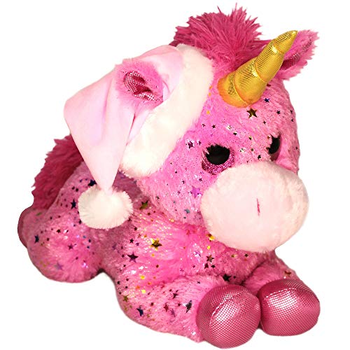 MAGIC POWER Pink Santa Unicorn Plush, Christmas Stuffed Animal, Plush Toys, 8" W x 18 1/2" L x 10 1/2" H