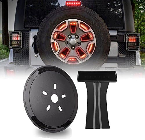 Upgraded Spare Tire Wheel LED Brake Light Ring &amp; High Mount 3rd Third Brake Tail Lights for Jeep Wrangler JK 2007-2017--AutoSky