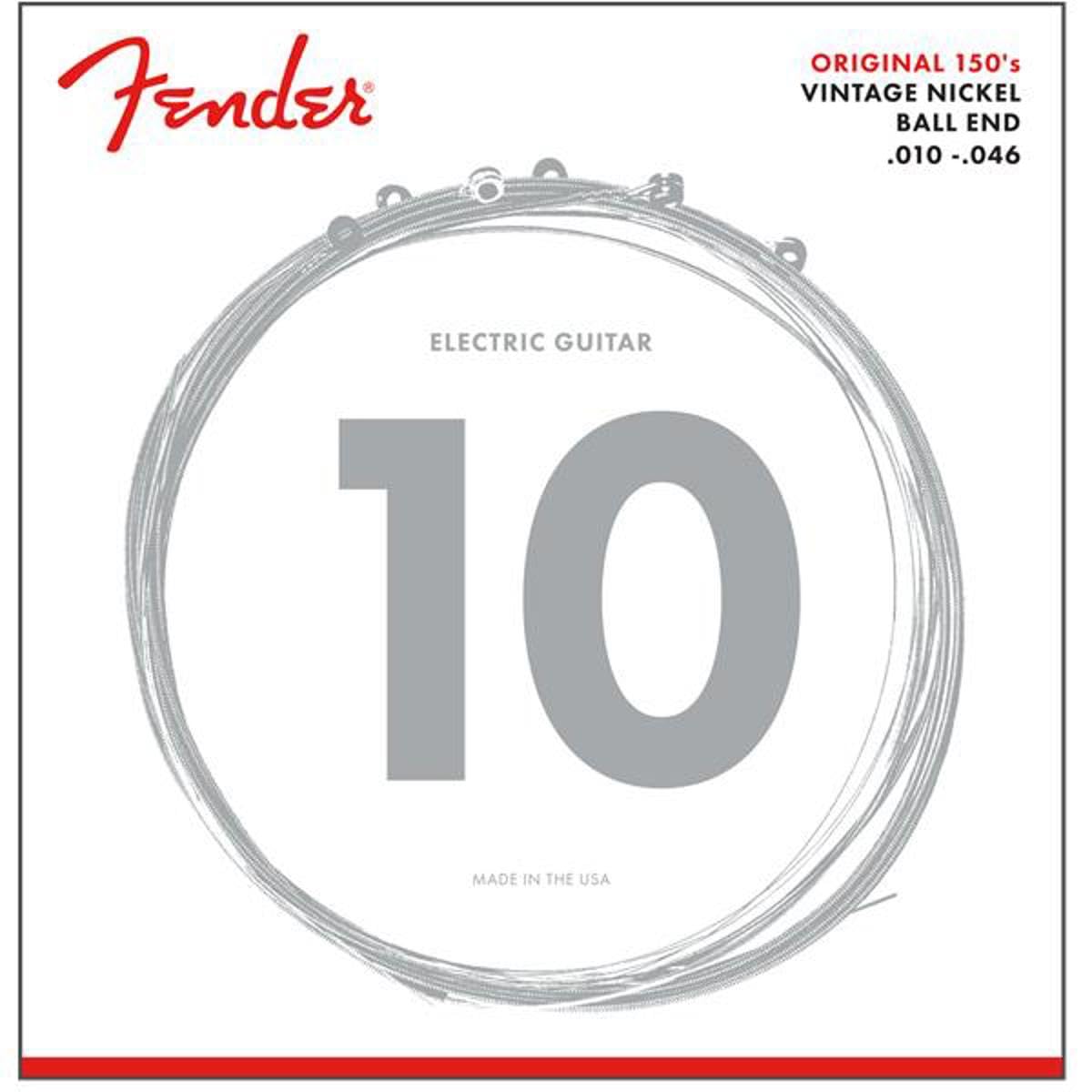 Fender Original 150 Electric Guitar Strings, Pure Nickel Wound, Ball End, 150R .010-.046 Gauges, (6)