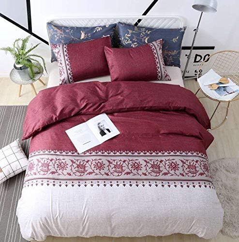 WeiWy Textile King Duvet Cover Set - 3 Piece(Without Duvet or Comforter Inside) - Luxury Soft Microfiber - White & Red Convallaria Pattern