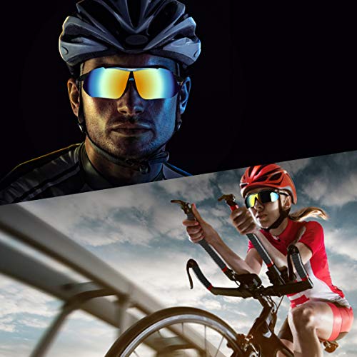 Tancci Sports Cycling Sunglasses, Bicycle Glasses with 5 Interchangeable Lenses-Ergonomic with Reducing Harmful UVA & UVB Rays for Men&Women Running/Golf/Fishing/Cycling/Outdoor Sports(Blue)