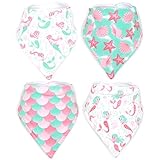 Stadela Baby Adjustable Bandana Drool Bibs for Drooling and Teething Nursery Burp Cloths 4 Pack Baby Shower Gift Set for Girls – Mermaids Ocean Sea Beach Summer Tropical Little Shell Coral