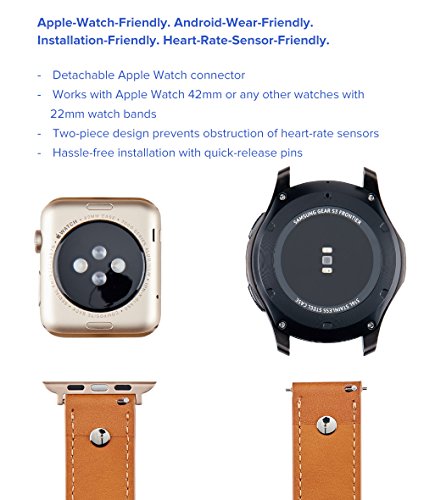 [Upgraded] TRUFFOL 22mm Genuine Leather Band for Apple Watch 42mm, Samsung Gear S3 Frontier & Classic, Huawei Watch 2 Classic - Quick Release Strap Wristband (Cognac Brown/Champagne Gold Buckle) - Thumbnail 3