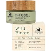 Hearth and Homestead: Handmade Wild Bloom Bio-Active Tallow Face Balm/Cream with Blue Tansy - Hydrate, Nourish, and Protect Skin - .7 oz