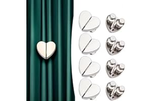 8pcs Heart-Shaped Magnetic Curtain Fasteners in Silver, Designed for Easy Installation Without Nails