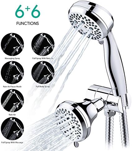 CLOFY 30-Setting Shower Head, 3-Way 2 in 1 Combo Shower Heads with Adjustable Holder& Hose, Full-Chrome Handheld Shower Head Faucet by CLOFY
