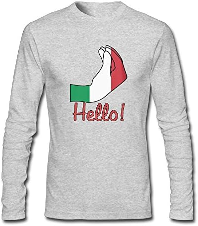 Italian Hello Casual Fashion Cotton Durable Coverseamed Neck Adult&Youth Men'sLong Sleeve T-Shirt