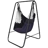 YUCAN Hammock Chair Stand with Hanging Swing Chair Included,Weather Resistant and Saving Space Stand Max 450 Lbs, Quality Cotton Weave Wrap Whole,Suitable for Indoor Outdoor Patio Yard(Grey) Patented