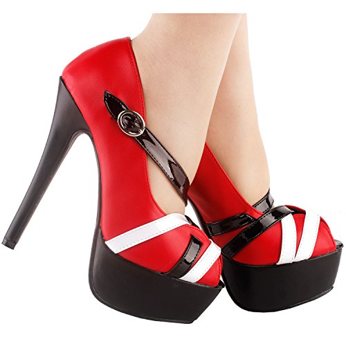 SHOW-STORY-Women-Red-Black-White-Cross-Over-Strappy-Platform-Stiletto-Heel-Dress-PumpsLF80867