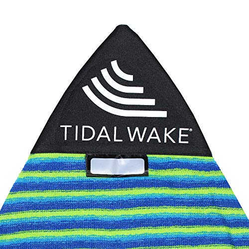 Tidal Wake TAG-IT Pointed Nose Green Surf & Wake Board Sock Bag with Built-in Name Tag, Personalize - Small 52-53" Green & Blue Striped, Tag Your Bag