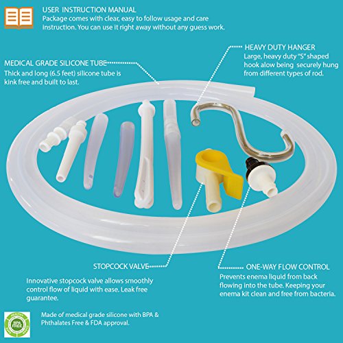 Silicone Enema Kit - Non-Toxic Large Durable Enema Bag | Simple to Use and Clean | Unique Valve and Clear Bag with Scale Make It Easy to Monitor and Control FLow | Ideal for Coffee and Gerson Enema - Thumbnail 2