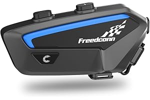 FreedConn FX Motorcycle Helmet Bluetooth Headset, Motorcycle Communication Systems with CVC Noise Cancellation, Stereo Music, 6 Riders 0.75mi/1200m intercom, 30Hrs Intercom, IP65, Black, 1 Pack