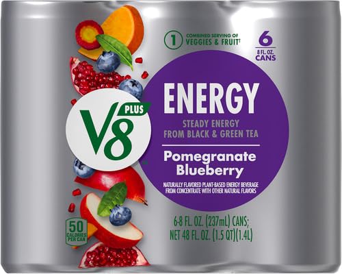 V8 +ENERGY POMEGRANATE BLUEBERRY JUICE ENERGY DRINK, 8 FL OZ CAN (6 PACK)