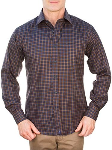 Thaddeus Mens PARK Long Sleeve Plaid Button Down Shirt with Button Chest Pocket Yellow Large