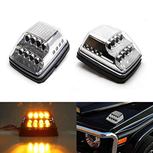 iJDMTOY (2) Clear Lens Amber LED Turn Signal Lamps w/ White LED Position Lights For 1990-up Mercedes-Benz W463 G-Class G500 G550 G55 G63 AMG