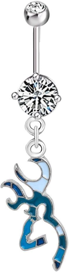 Cute Deer Crystal Blue Belly Button Ring Dangle 316L Surgical Steel Body Jewelry Piercing