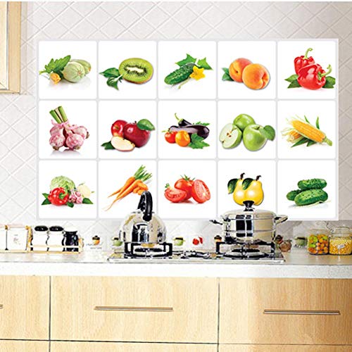 BIBITIME Vegetables Fruits Kitchen Wall Tile Oil Proof Sticker Kiwifruit Cucumber Pepper Onion Eggplant Apple Corn Carrot Tomatoes Pear Decor Decal Peel and Stick for Dining Room Restaurant - Thumbnail 4