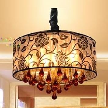 Qiang Gracefully Red Crystal Teardrops Flower Pattern Drum Shade