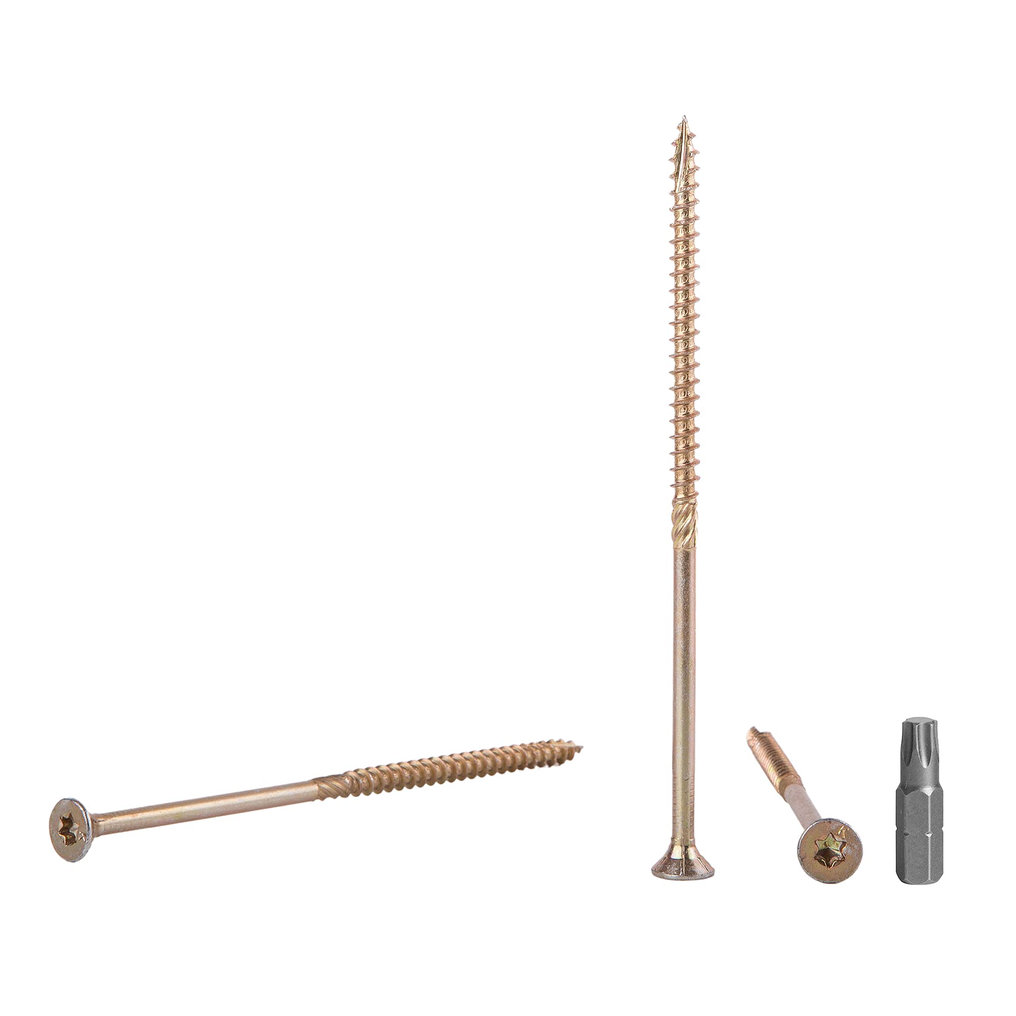 (Pack of 20 pcs) Yellow Zinc Plated Steel 6.0 x 120 mm Wood Screws, Torx Head, Type 17, Countersunk Head, Chipboard Screws (20, 6.0 x 120 mm)