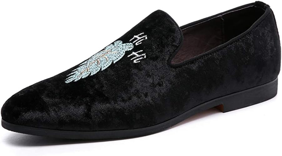 Amazon ジョイジョイ オペラシューズ メンズ クジャク 刺繍 ローファー ドライビングシューズ インコ柄 ビジネス ドレスシューズ ベロア材 大きいサイズ お洒落 ドライビング 通勤 オフィス 通気 軽量 履きやすい 黒 ローファー スリッポン