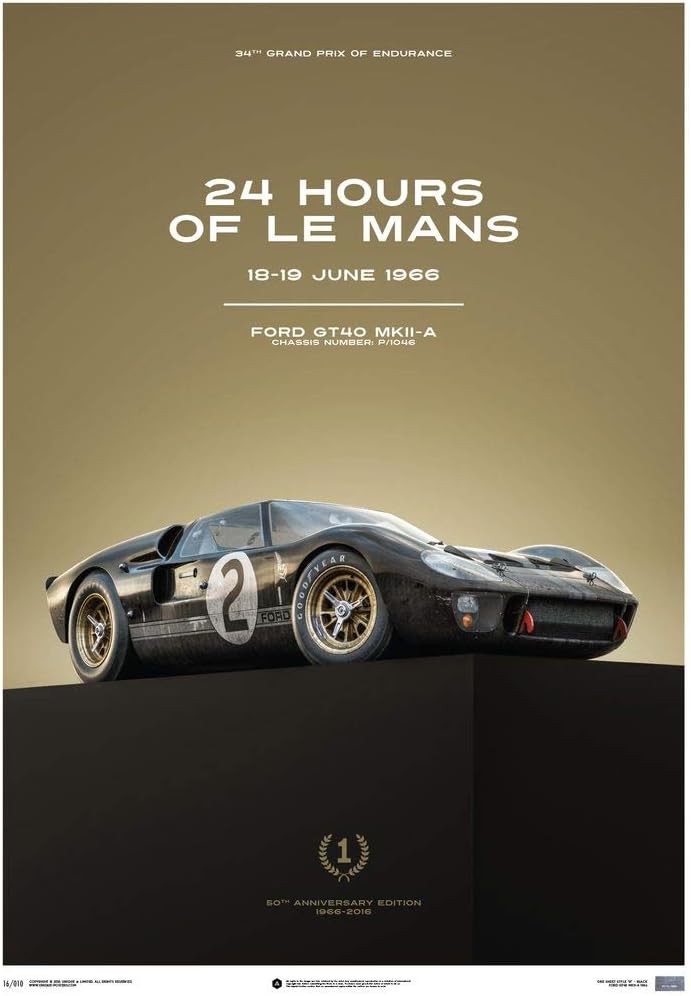 Automobilist Ford GT40-24 Hours of Le Mans 1966 - Black - Unique Design Limited Edition Poster - Standard Poster Size 19 ¾ x 27 ½ Inch