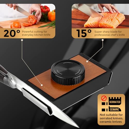 Roller Knife Sharpener, Professional Kitchen Knife Sharpener, Rolling Knife Sharpener with 5 Spare Discs for Knife Sharpener, Offers Two Sharpening Angles of 15° and 20° (Black)