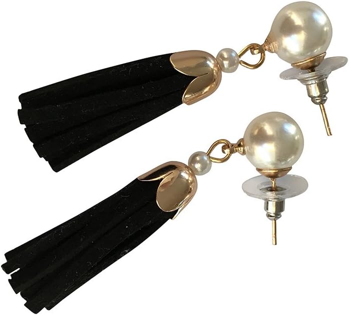 Boho Bead Earrings with Fringe Black AT950