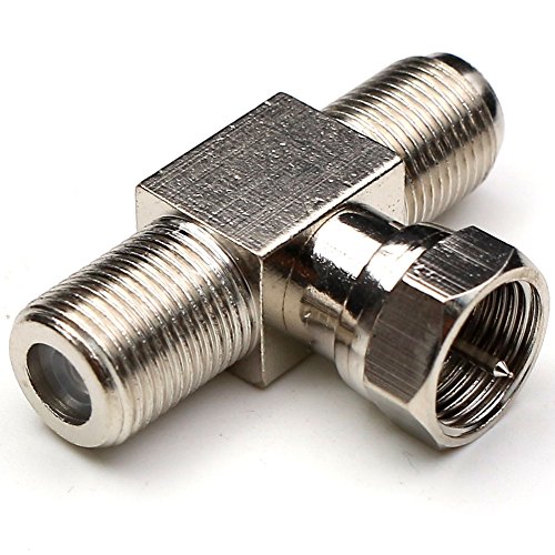 TEZONG 3 way Tee F Type Male to 2 F Female Combiner Splitter Connector RF Adapter for Video TV Antenna Cable Satellite T Shape 2Pack