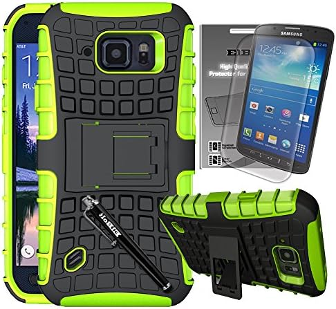 Samsung Galaxy S6 Active Grenade Combat Case® with Kick Viewing Stand by ElBolt® - Neon Green with Free HD Screen Protector and Ultra-Sensitive Pocket Clip Stylus Pen [Does Not Fit Regular Galaxy S6]