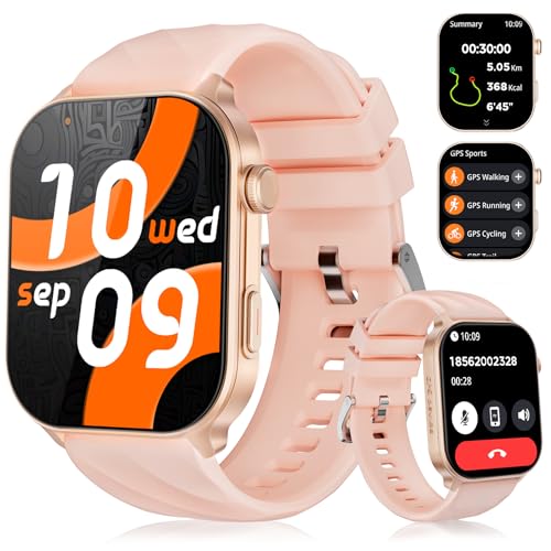 GPS Smart Watch for Men Women (Answer/Make Calls), 2.01" HD Screen Fitness Watch with Compass/Heart Rate/Sleep Monitor, 110+ Sports Modes Activity Tracker, 1 ATM Waterproof Smartwatch, Rose Gold