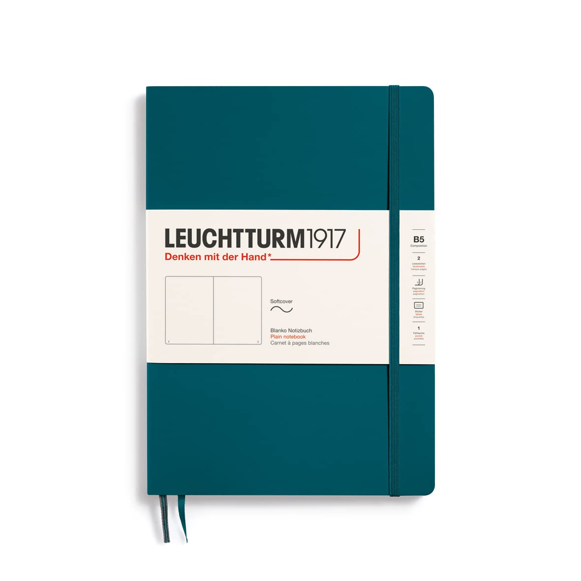 LEUCHTTURM1917 359675 Notebook Composition (B5), Soft Cover, 123 Numbered Pages, Blank, Pacific Green