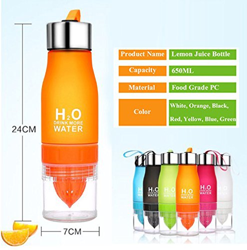 CoolKo Newest Leak Proof Portable 650ML H2O Infuser Sports Water Bottle Health Juice Fruit Squeezer Cup, Own Natural Flavored Fuit Infused Water for Healthy Drinks - Stainless Steel Bottle - Thumbnail 4