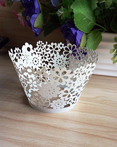 MOST ELEGANT CUPCAKE WRAPPERS 100 pcs Filigree (White) - US Stock = fast delivery! Paper Cups Little Vine Lace Laser Cut Muffin Case Cake Liner Baking Wedding Party Birthday Baby Shower Decoration