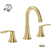 Phiestina Brushed Gold Widespread 8 Inch 3 Holes Bathroom Faucet,2 Handles Modern Bathroom Sink Faucet with Metal Pop-Up Drain & Water Supply Line, WFTY36-BG
