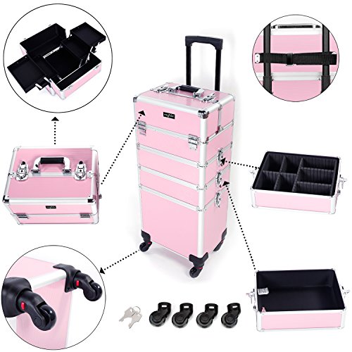 mefeir 4 in 1 Rolling Makeup Train Case, Aluminum Makeup Travel