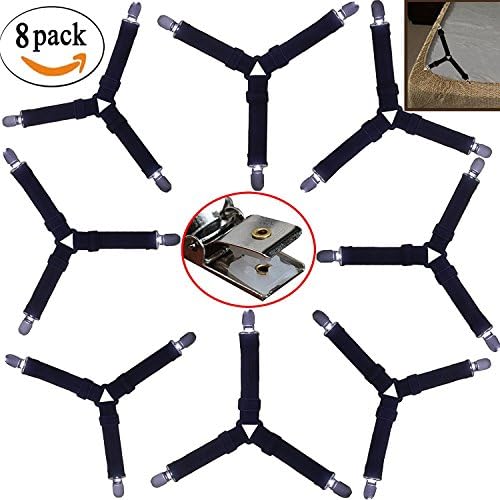 Bed Sheet Fasteners, Vbeauty Adjustable Triangle Heavy Duty Elastic Suspenders Gripper Holder Straps Clip for Bed Sheets,Mattress Covers, Sofa Cushion (8 PCS)