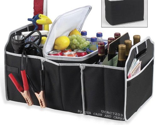 PrimeTrendz TM Fully Collapsible Portable Folding Flat Trunk Organizer Great for Storing Tools, Maps, Cleaning Supplies, Bottles, Emergency Tools, Groceries & More in Black By USA CASH AND CARRY.