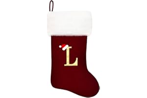 Eoocan 20 Inches Monogram Christmas Stockings Wine Red Velvet with White Super Soft Plush Cuff Embroidered Stockings Classic Personalized Stocking Decorations for Family Holiday Season Decor(Letter L)
