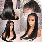 Straight 13x6 Lace Front Human Hair Wigs With Baby Hair For Black Women Deep Parting Remy Hair Glueless Lace Front Wig Pre Plucked Hibaby Hair With 16 inch (183g)