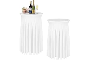 BDDC Cocktail Table Covers - 2 Pack 32"x 43" White Cocktail Table Tablecloth with Natural Wavy Round Skirt for Bar Wedding Party Banquet