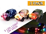 SeecurIT Replacement Toy Cars Blue, Brown and Dark Green Jeeps (3-Pack) with 3 LED Lights Compatible with Most Tracks Including Magic Tracks for Boys and Girls