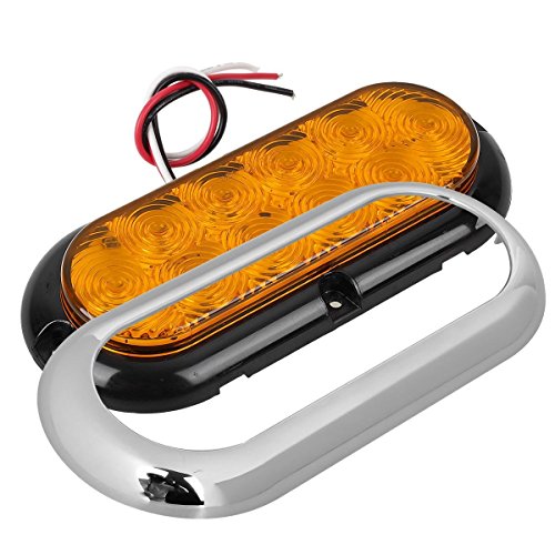 Partsam 4x Waterproof Amber Stop Turn Tail Brake Lights Flange Mount 6" 10LED w/Chrome Bezels, Sealed 6 Inch Oval Led trailer tail lights Turn Signal Parking with Plastic Chrome Covers Trim Rings - Thumbnail 2