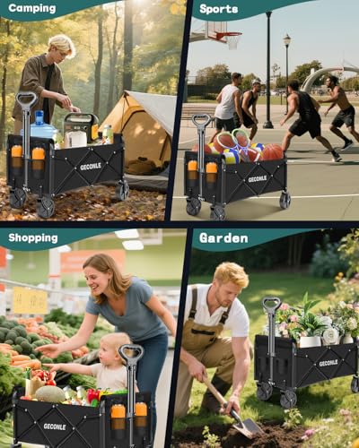 100L Festival Trolley Foldable Trolley Cart on Wheels 100KG/220LBS - Portable Folding Wagon Cart with Drink Holders for Grocery Outdoor Sports Garden Camping