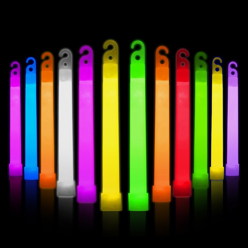 Ainiv 25 PCS Neon Colors Glow Sticks for Children, 8 Colors 6 Inches Large Ultra Bright Glow Sticks with Hook & Hole, Glow in the Dark Party Packs for Christmas, Camping, Kids' Party Favours