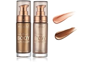 HUAQING 2 Pack PHOERA Body Luminizer, High Gloss Waterproof Body Luminizer Glitter Face Shimmer Moisturizer Lotion Tan Cream Foundation Makeup Bronzer(101 Rose Gold+103 Glistering Bronze)
