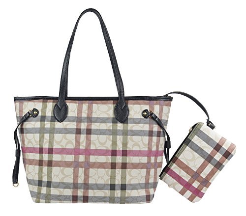 Womens stylish all-over signature pu leather top handle…