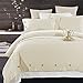 Nanko Duvet Cover Set King, Beige 3pc - 104 x 90 Hotel Bedding Luxury Microfiber Comforter Cover with Deco Buttons, Zip, Ties - Modern Style for Man and Women Teen