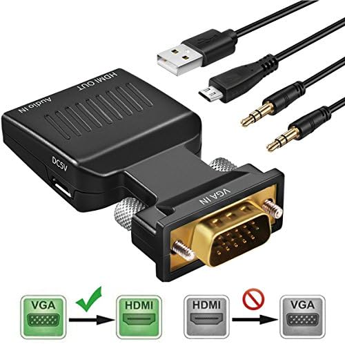 VGA to HDMI Adapter with Audio, ASONRL 1080P VGA to HDMI Converter with Audio Cable and Micro USB Power Cable for HDTV, Computer, Projector, Displayer ,Plug and Play with Portable Size.