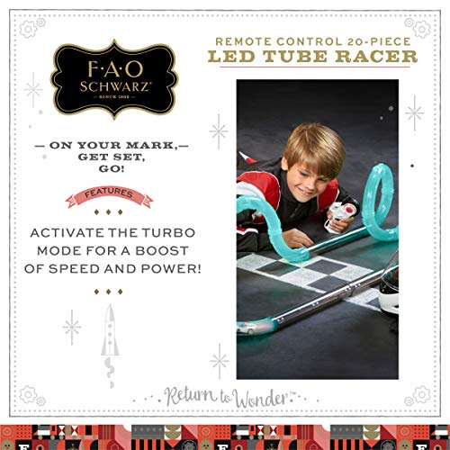 FAO SCHWARZ 20-Piece Glow-in-the-Dark Turbo Tube Racers Race Track Set with Miniature RC Car and Remote Control for Single Player Racing