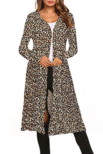 BLUETIME Women Leopard Prints Cardigan Long Sleeves Open Front Cardigans Lightweigh Duster (M, Floral1)